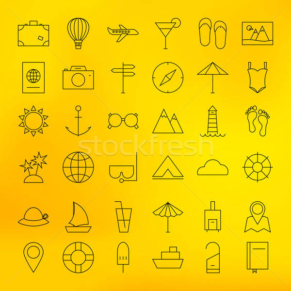 Stock photo: Summer Holiday Line Travel Icons Set