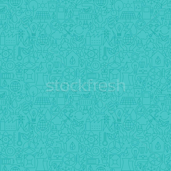 Thin Line Eco Friendly Ecology Blue Seamless Pattern Stock photo © Anna_leni