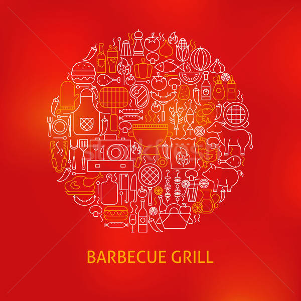 Foto d'archivio: Line · barbecue · icone · cerchio · bbq · menu