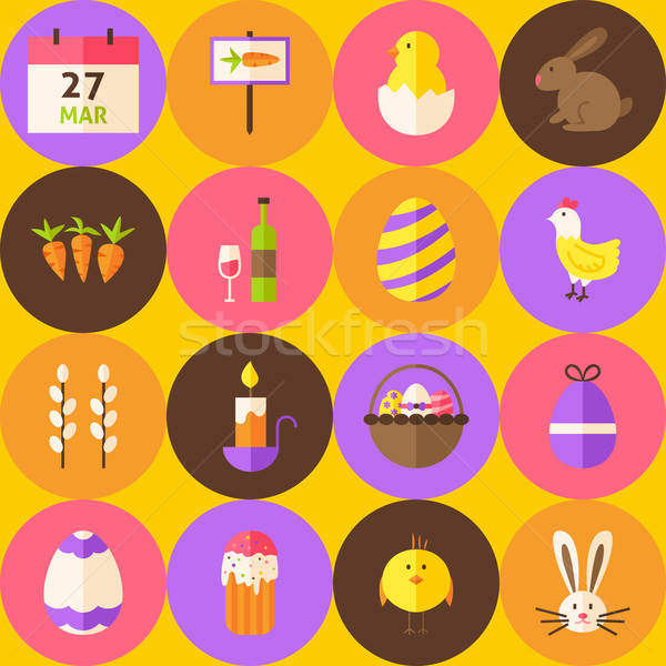 Stock photo: Vector Yellow Happy Easter Seamless Pattern with Circles