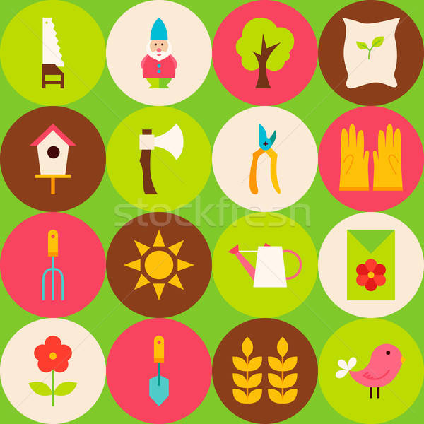 Stock photo: Vector Green Flat Nature Spring Seamless Pattern with Circles