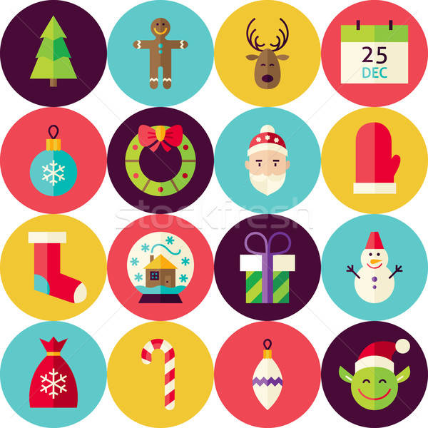 Stock photo: Vector White Flat Merry Christmas Seamless Pattern Set with Circ