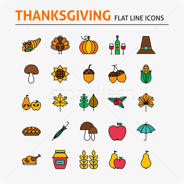 Thanksgiving Day Colorful Flat Line Icons Set Stock photo © Anna_leni
