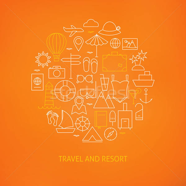 Stock photo: Thin Line Summer Holiday Travel Icons Set Circle Shaped Concept