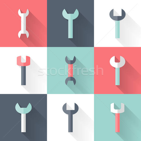 Stock photo: Wrench flat icons set