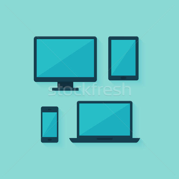 Computer mobile Geräte Set blau Laptop Stock foto © Anna_leni