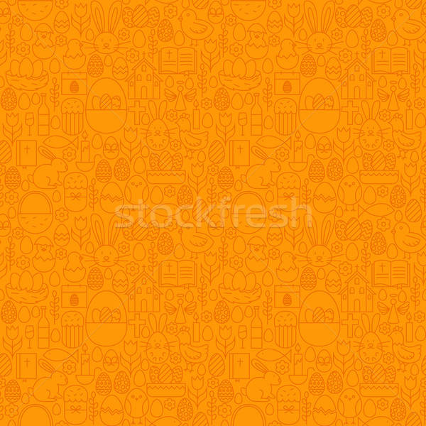 Stockfoto: Dun · lijn · vrolijk · pasen · oranje · vector