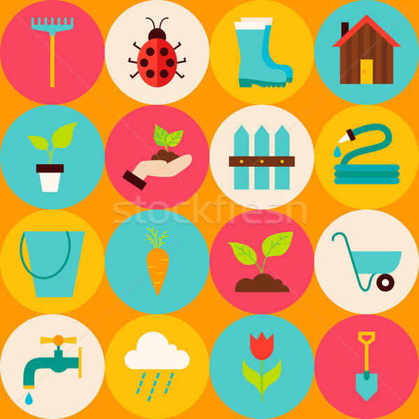 Vector Yellow Flat Spring Garden Seamless Pattern with Circles Stock photo © Anna_leni