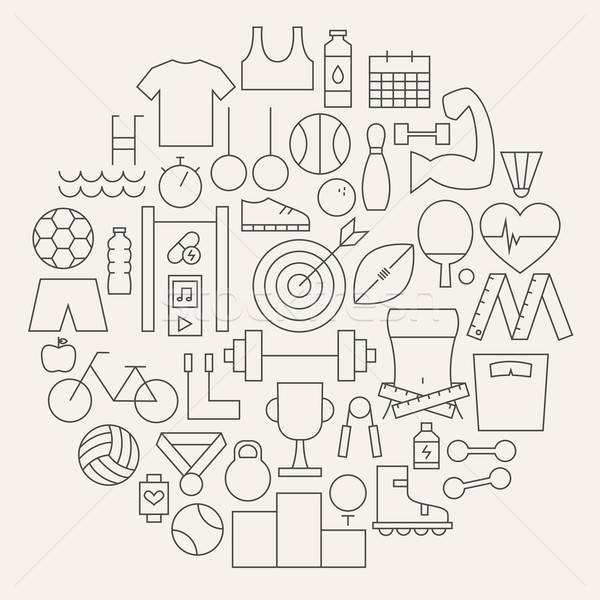 Sport and Fitness Line Icons Set Circular Shaped Stock photo © Anna_leni