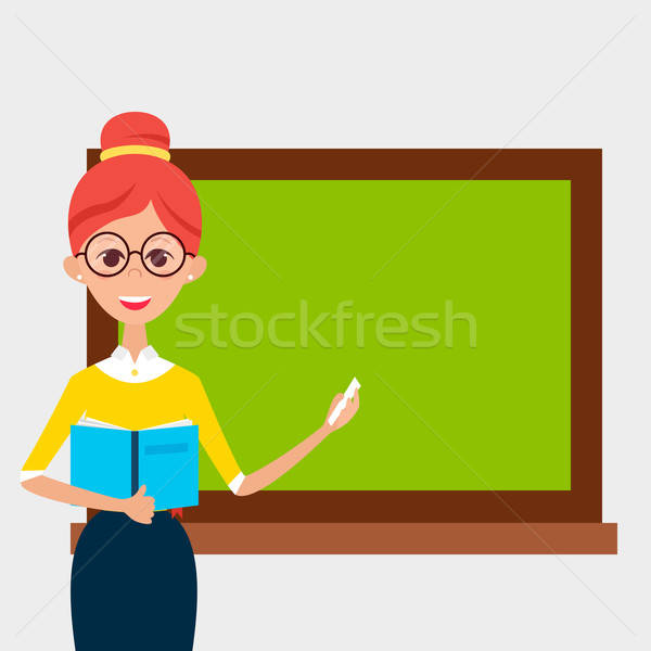 School Teacher with Glasses and Book and Empty Chalkboard Stock photo © Anna_leni