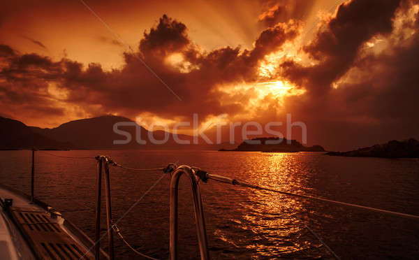 Stock photo: Yacht deck on sunset