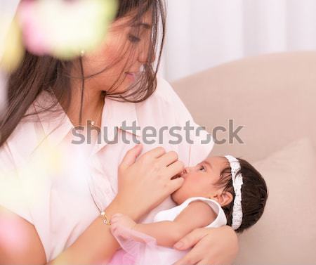 Glücklich Mutter Baby wenig neu geboren home Stock foto © Anna_Om