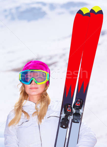 Femme ski portrait cute rose [[stock_photo]] © Anna_Om