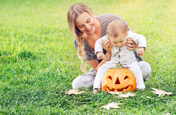 Stock photo: Happy mother with son celebrate Halloween