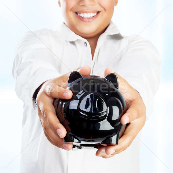 Happy boy with piggy bank Stock photo © Anna_Om