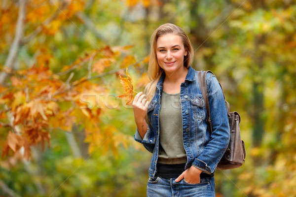 Joli fille automne forêt blond permanent [[stock_photo]] © Anna_Om