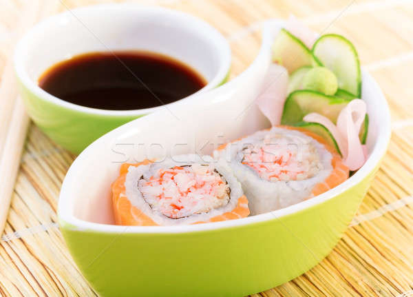 Smaczny sushi sos sojowy tabeli California toczyć Zdjęcia stock © Anna_Om
