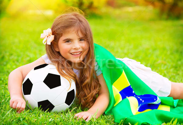 Foto stock: Jovem · alegre · futebol · ventilador · fresco