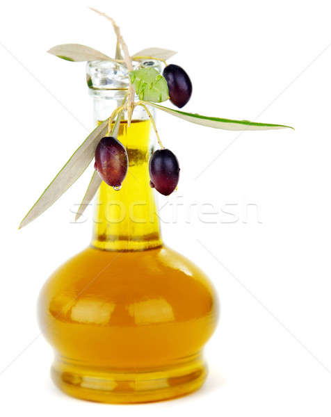 Olivenöl frischen schwarzen Oliven isoliert weiß Blatt Stock foto © Anna_Om