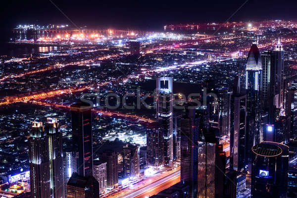 Dubai éjszakai város gyönyörű madár szem kilátás Stock fotó © Anna_Om