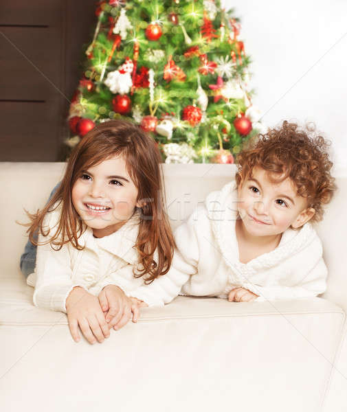 Stock foto: Kinder · Weihnachten · Party · Foto · liebenswert · Kinder