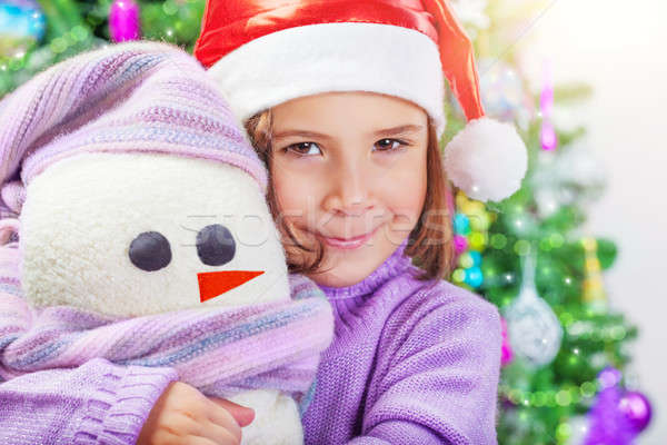 ストックフォト: 女の子 · 雪だるま · おもちゃ · クローズアップ · 肖像 · かわいい