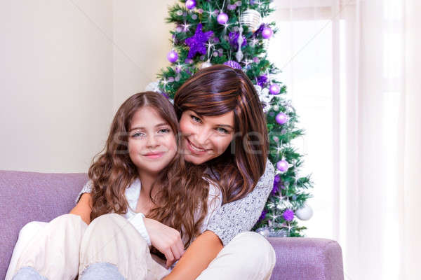 Foto stock: Confortável · natal · retrato · família · feliz · casa · ano · novo