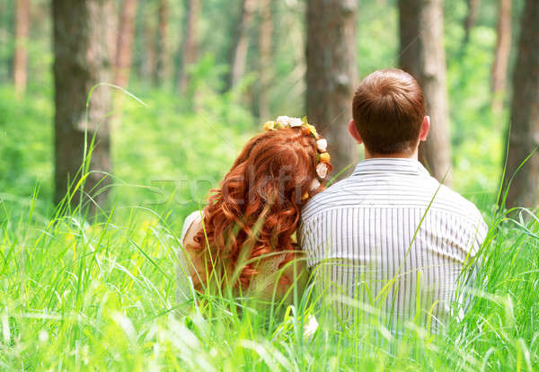 Stok fotoğraf: çift · rahatlatıcı · park · geri · yan · sevimli