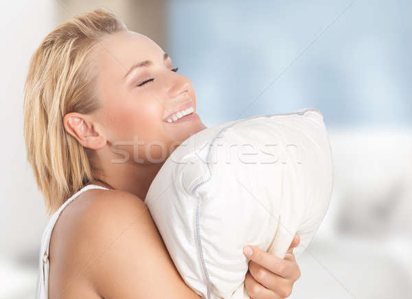 Happy girl enjoying pillow Stock photo © Anna_Om