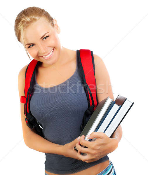 Fericit student drăguţ fată cărţi Imagine de stoc © Anna_Om