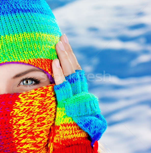 Close up on covered face with blue eyes Stock photo © Anna_Om