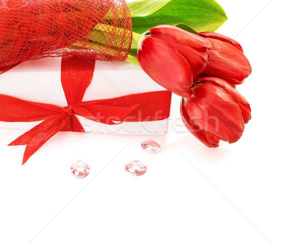 Red tulips with gift Stock photo © Anna_Om
