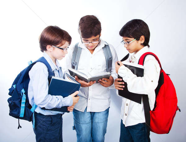 Stock fotó: Három · aranyos · olvas · könyvek · okos · fiúk