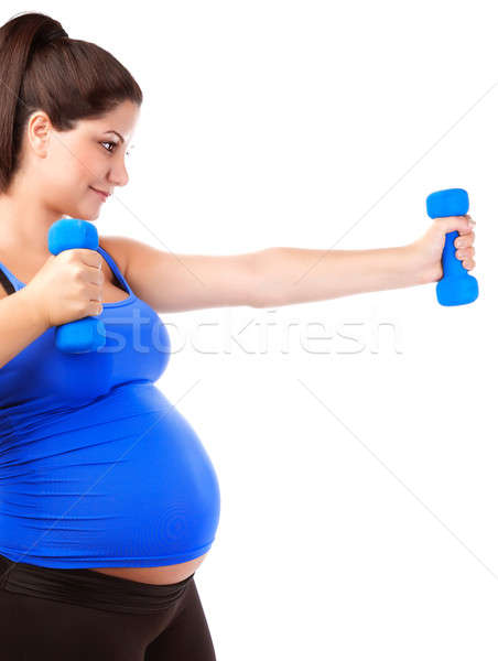 Aktív várandós női húz súlyzók izolált Stock fotó © Anna_Om
