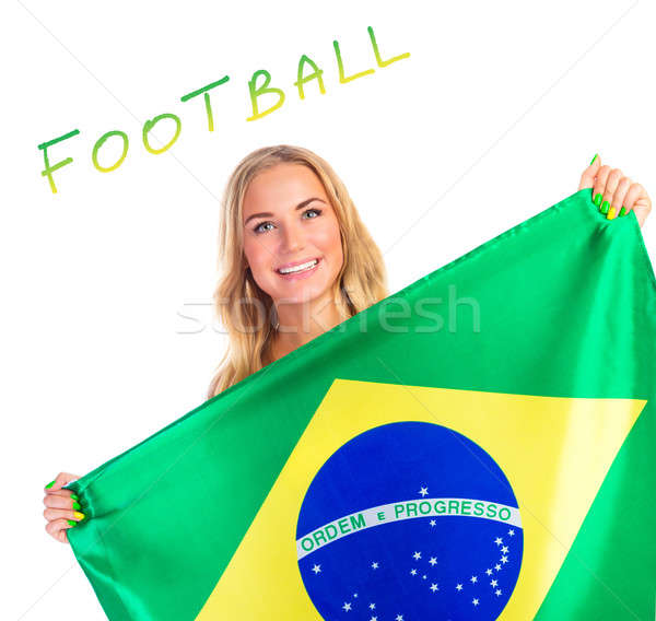 Feliz mulher Brasil bandeira isolado branco Foto stock © Anna_Om