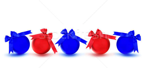 Stockfoto: Rood · Blauw · kerstboom · ornamenten · bogen · vakantie