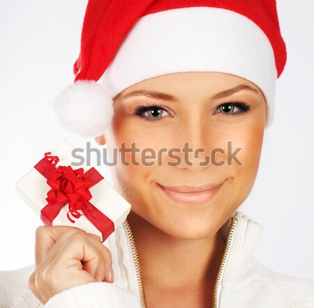 Santa girl with gift Stock photo © Anna_Om