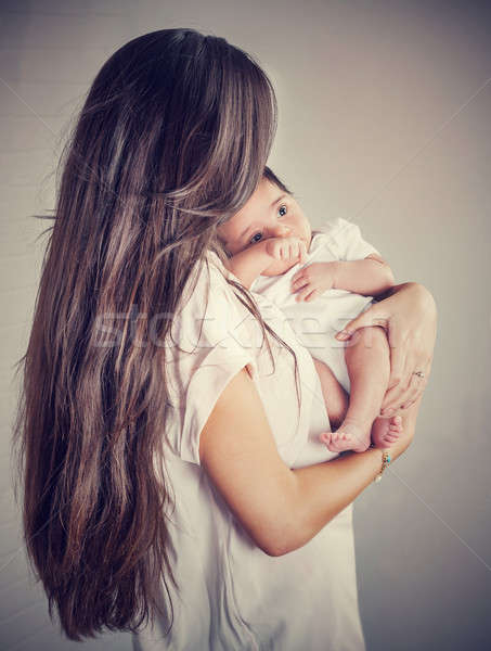 нежный матери ребенка мало изолированный серый Сток-фото © Anna_Om