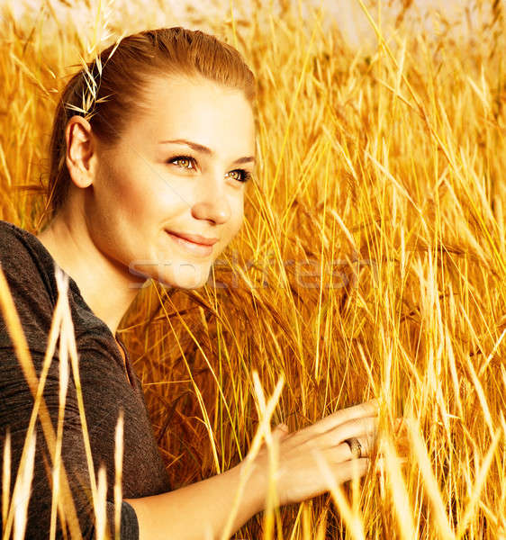 Foto stock: Retrato · dorado · trigo · foto · atractivo · sonriendo