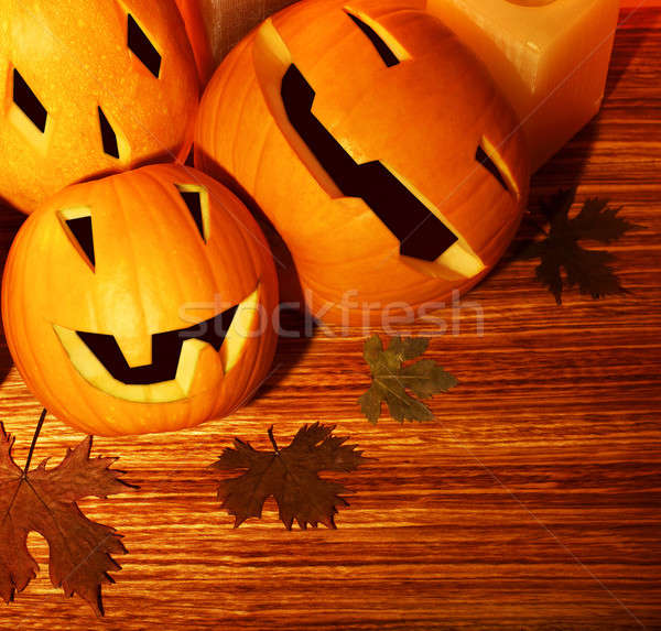 Stockfoto: Halloween · pompoenen · grens · vakantie · najaar · houten