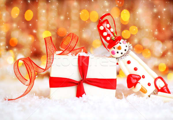 Holiday background with cute snowman Stock photo © Anna_Om