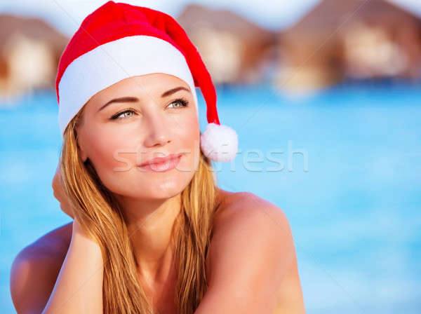 Woman celebrate Christmas on Maldives Stock photo © Anna_Om