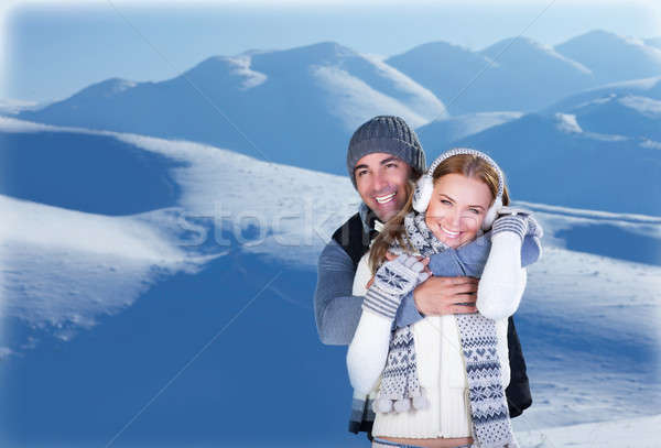 Foto stock: Feliz · casal · imagem · ao · ar · livre · jovem