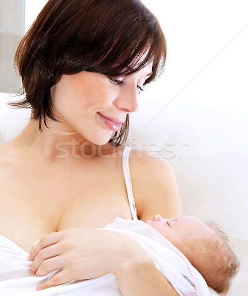 Boldog anya baba tart alszik egészséges Stock fotó © Anna_Om