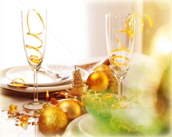 Foto stock: Año · nuevo · cena · imagen · hermosa · decorado · mesa