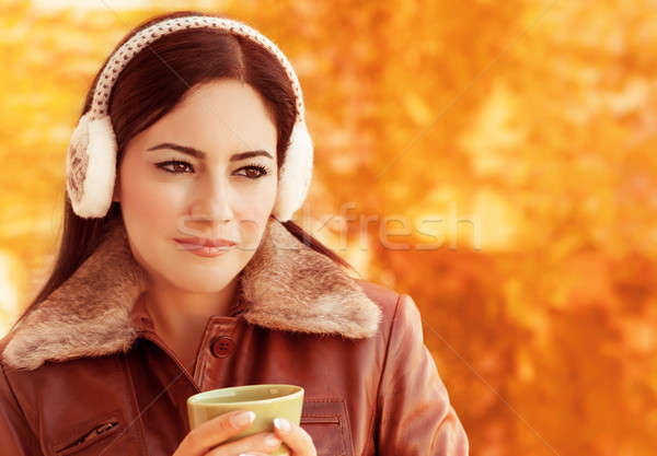 Woman drink coffee outdoors Stock photo © Anna_Om