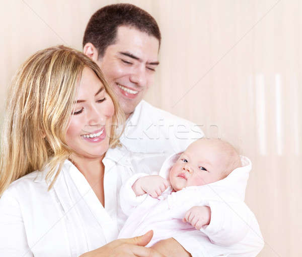 Stock foto: Eltern · neu · geboren · Baby · Porträt · lächelnd · schauen