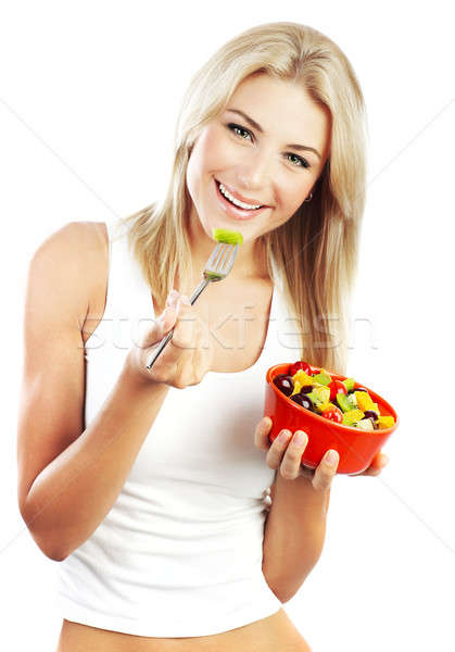 Foto stock: Bastante · menina · alimentação · frutas · saudável · fresco