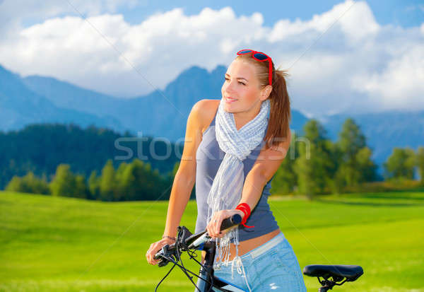 Ciclista nina montanas retrato cute Foto stock © Anna_Om