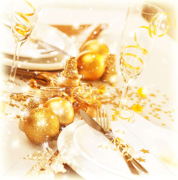 Stockfoto: Christmas · tabel · decoratie · foto · luxe · feestelijk